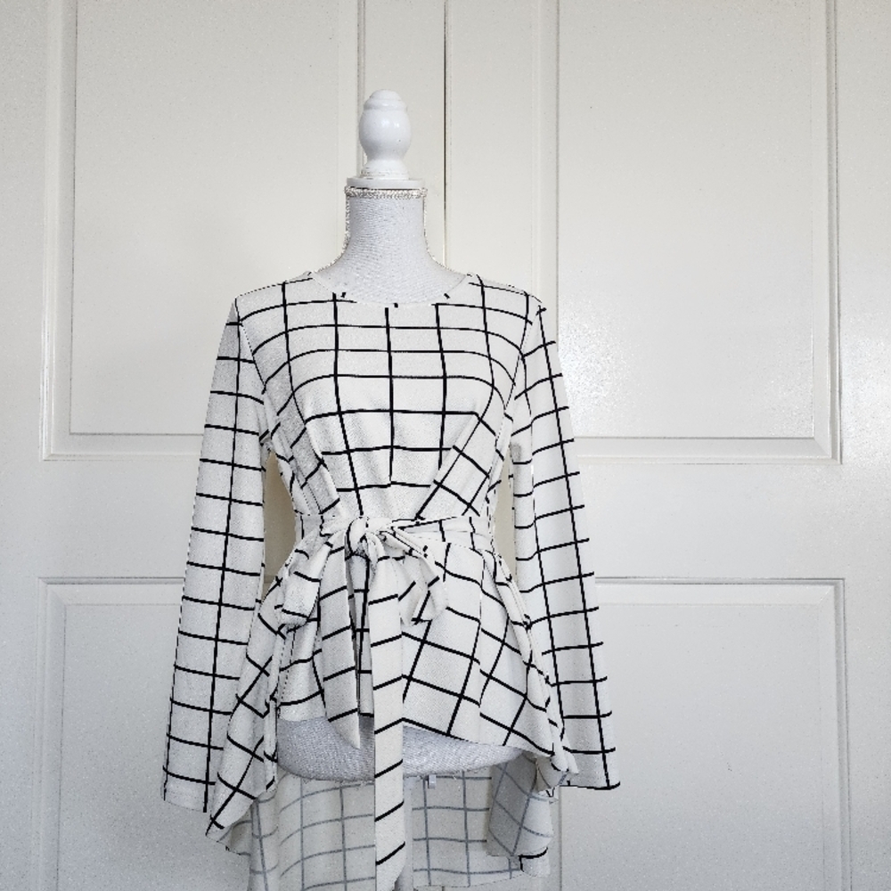 Shein White Grid Pattern Blouse